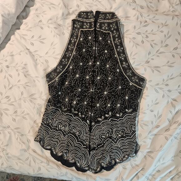 Womens Petite Papell Boutique Evening 100% Silk Beaded Evening Shirt Size Small - Picture 4 of 5